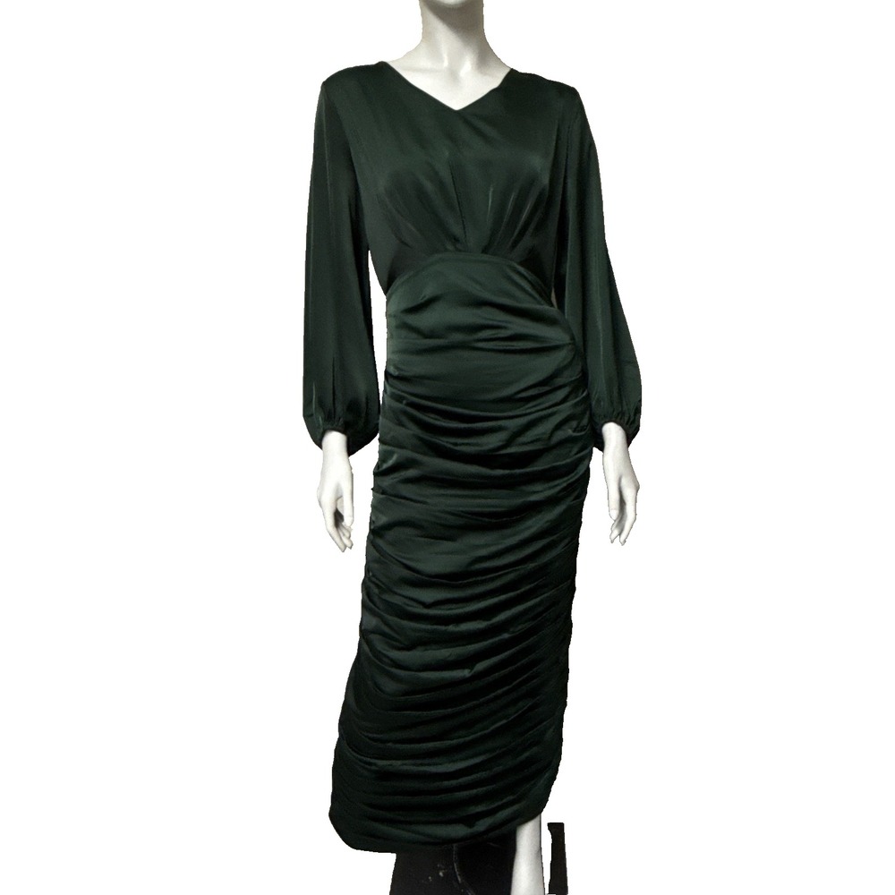 Veiled Collection Ruched Maxi Dress Modest Womens S Emerald Green Formal Elegant